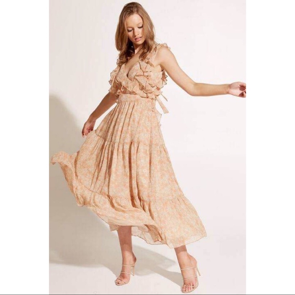 BARDOT Simona Floral Maxi Dress In Tan Ditsy